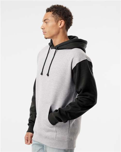Independent Trading Co. IND4000 Heavyweight Hooded Sweatshirt - Grey Heather/ Black - model side