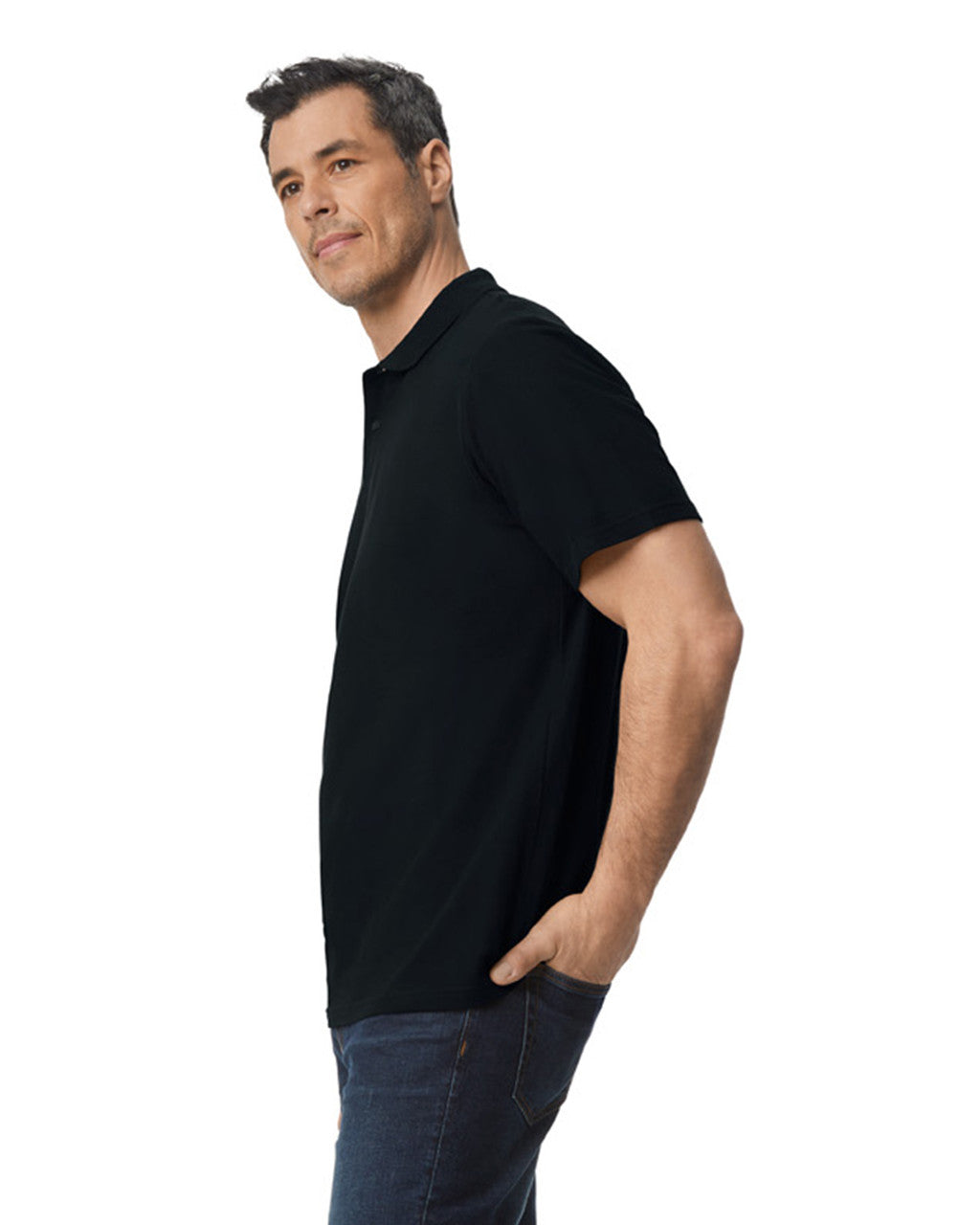 Gildan G648 Softstyle Pique Polo - Black - model side