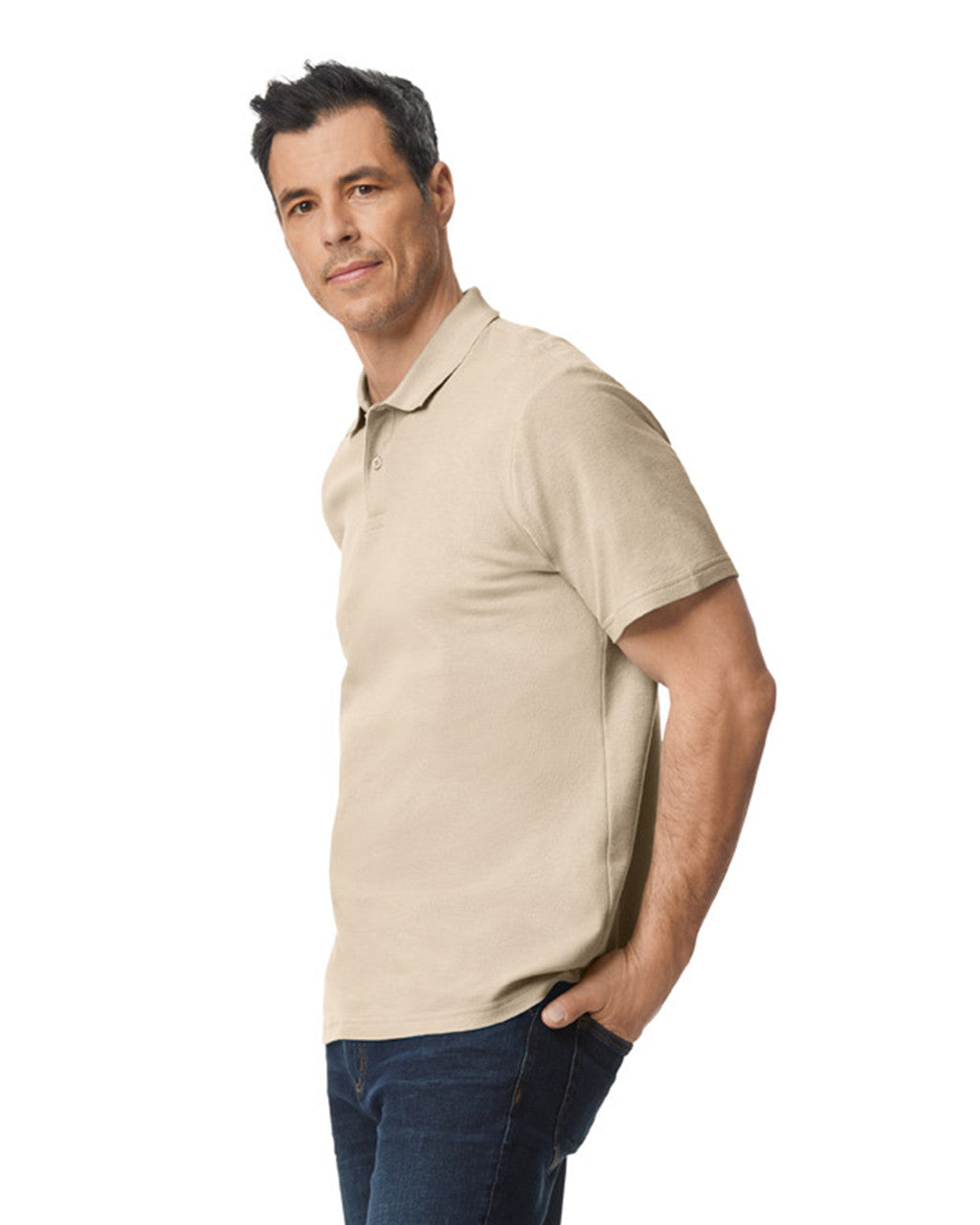Gildan G648 Softstyle Pique Polo - Sand - model side