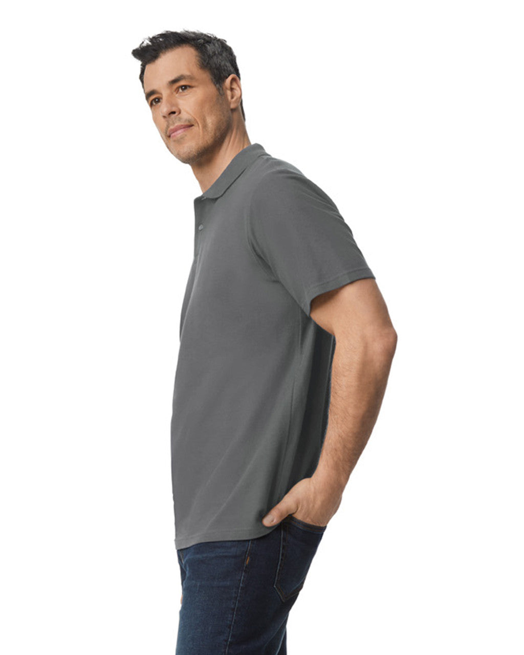 Gildan G648 Softstyle Pique Polo - Charcoal - model side