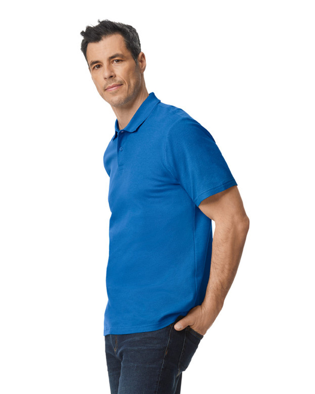 Gildan G648 Softstyle Pique Polo - Royal - model side