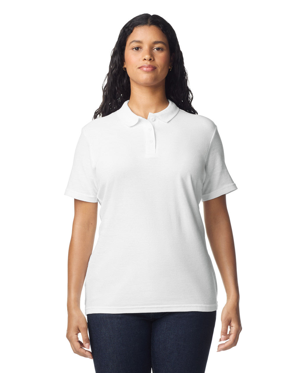 Gildan 64800L Women's Softstyle Pique Polo - White - model front