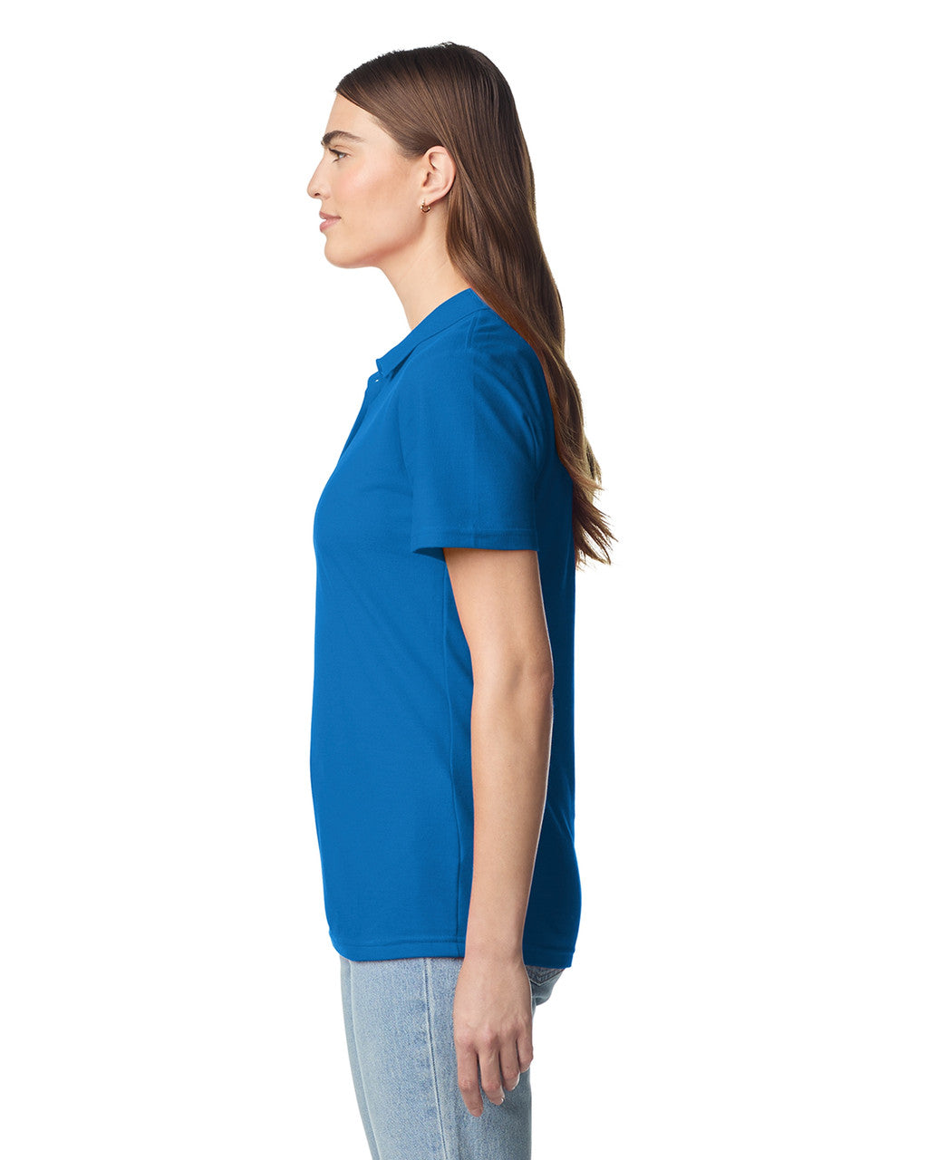 Gildan 64800L Women's Softstyle Pique Polo - Royal - model side