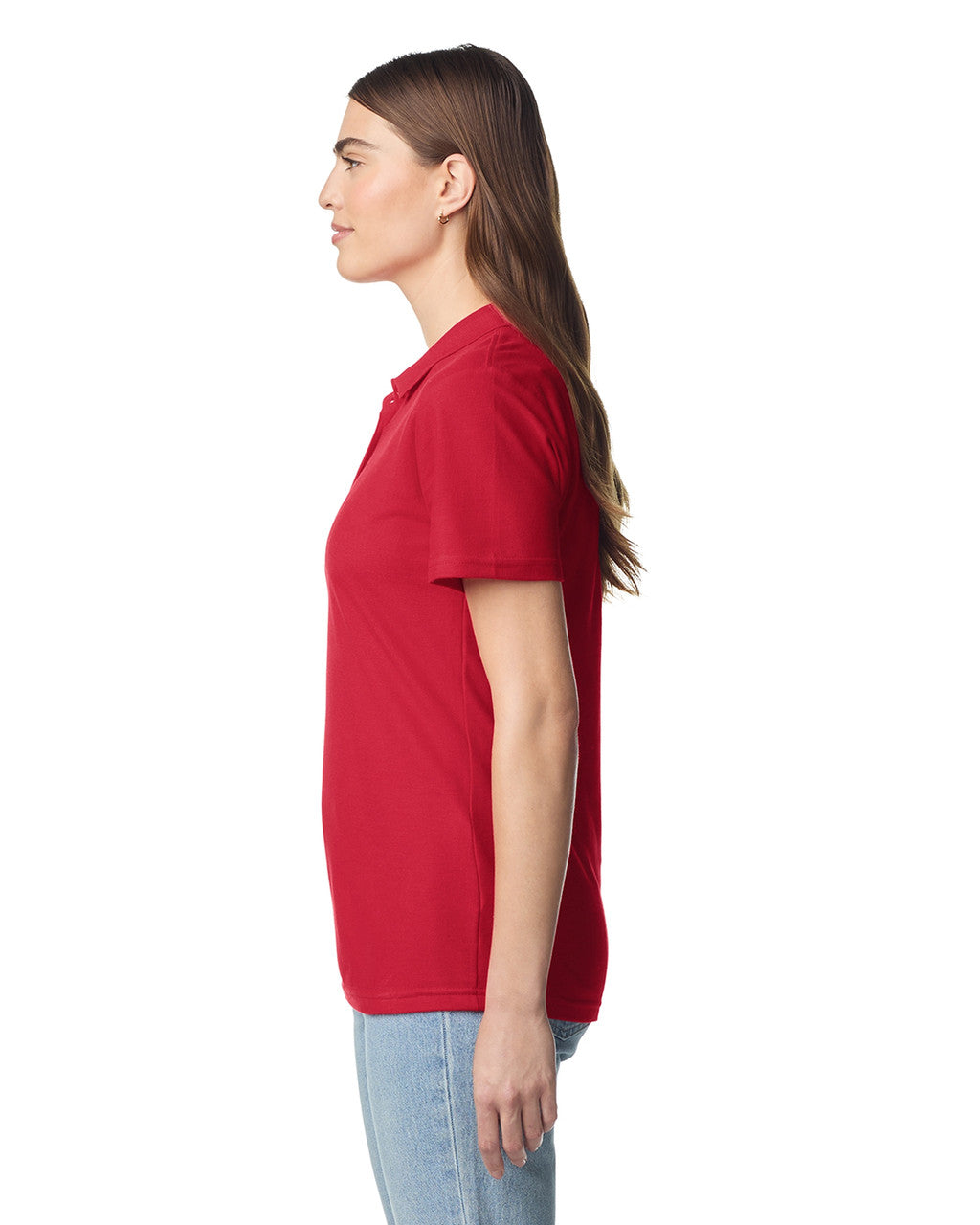Gildan 64800L Women's Softstyle Pique Polo - Cherry Red - model side