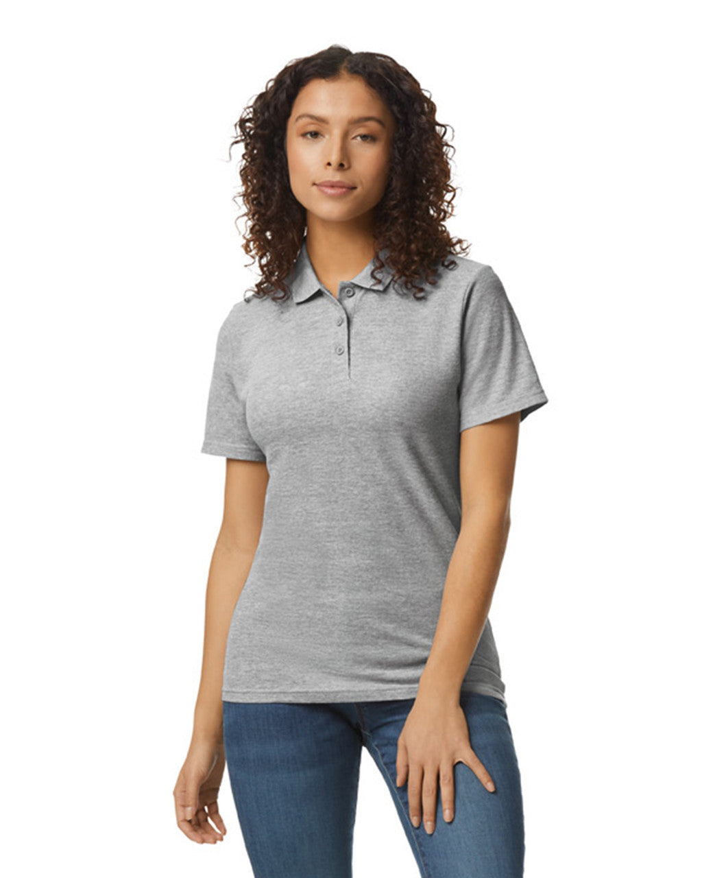 Gildan 64800L Women's Softstyle Pique Polo - Sport Grey - model front