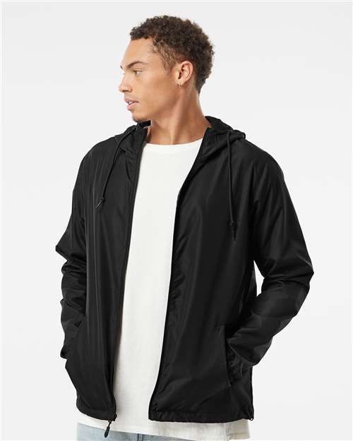 Independent Trading Co. EXP54LWZ Men's Lightweight Windbreaker Full-Zip Jacket - Black - model front
