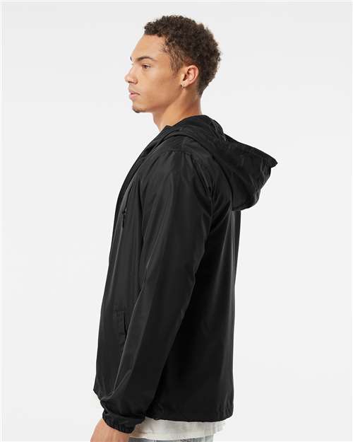 Independent Trading Co. EXP54LWZ Men's Lightweight Windbreaker Full-Zip Jacket - Black - model side