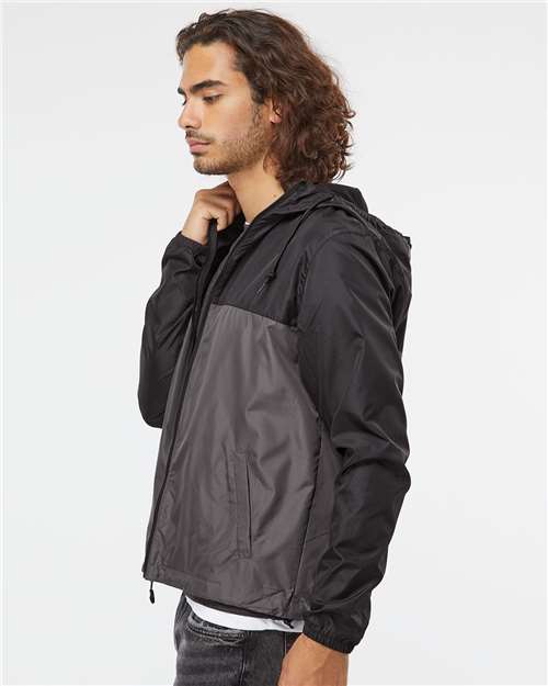 Independent Trading Co. EXP54LWZ Men's Lightweight Windbreaker Full-Zip Jacket - Black/ Graphite - model side