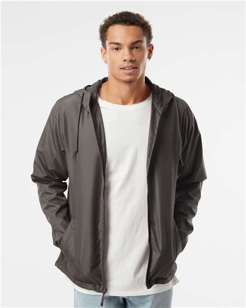 Independent Trading Co. EXP54LWZ Men's Lightweight Windbreaker Full-Zip Jacket - Graphite - model front