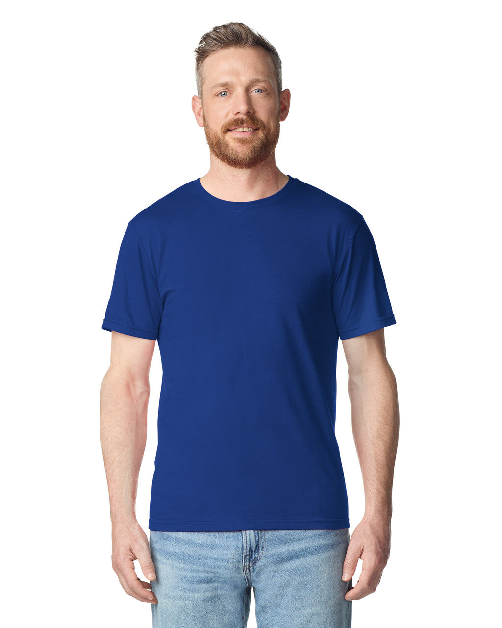 Gildan 64PLSMA Unisex Softstyle Plasma Print T-Shirt - Fan Deep Royal - model front