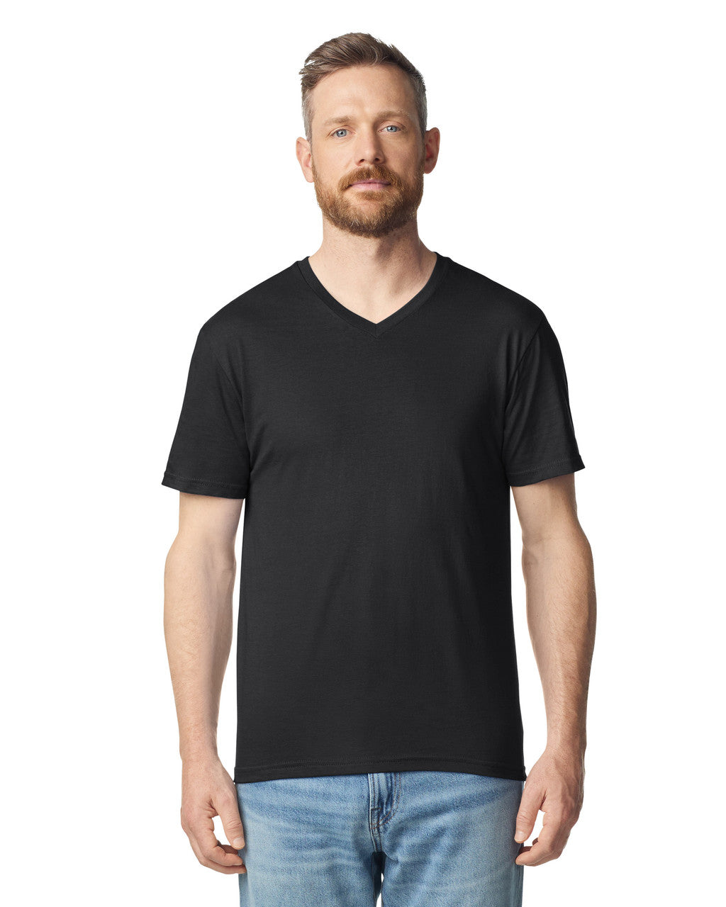 Gildan G64V Softstyle V-Neck T-Shirt - Black - model front
