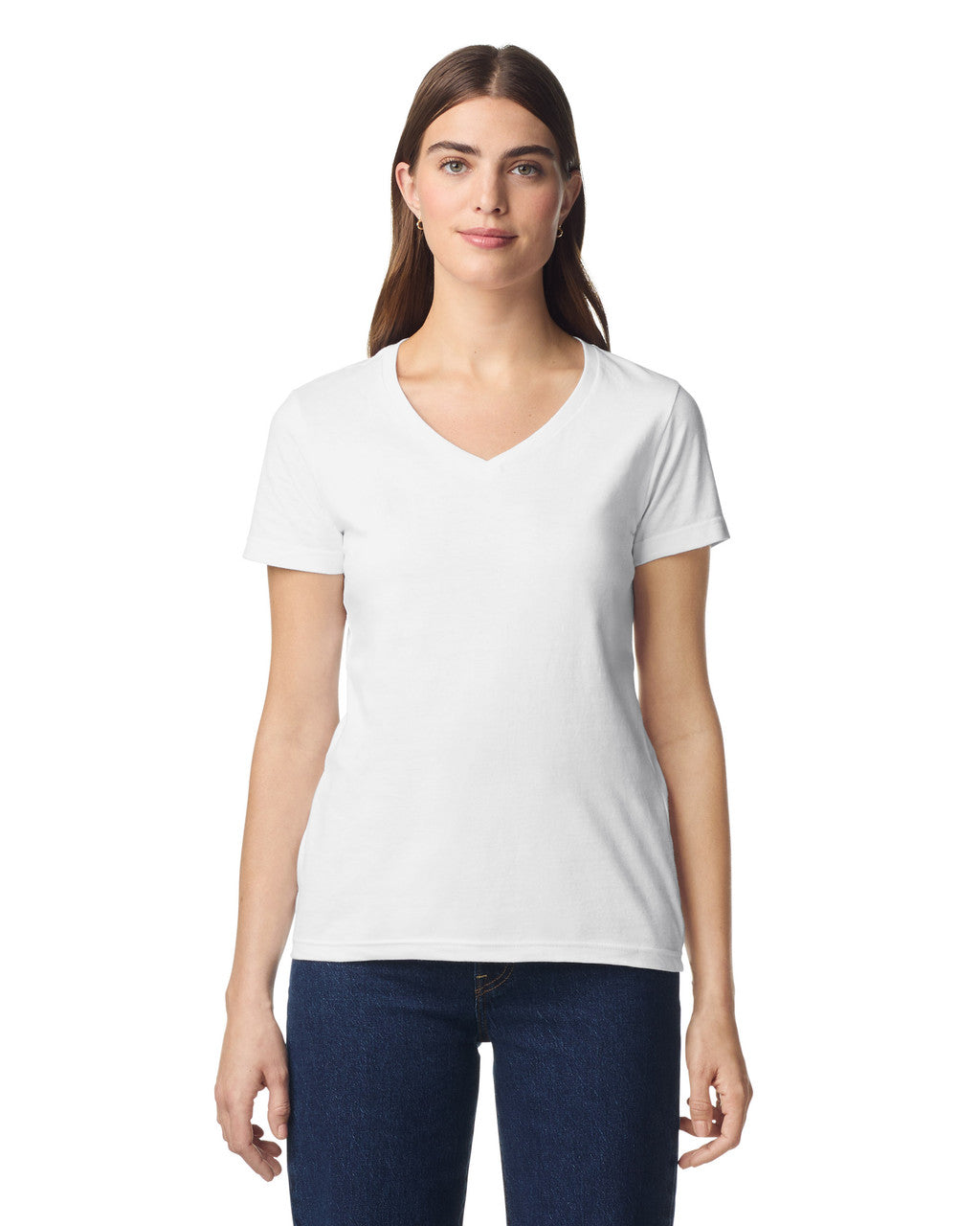 Gildan 64V00L Women's Softstyle V-Neck T-Shirt - White - model front