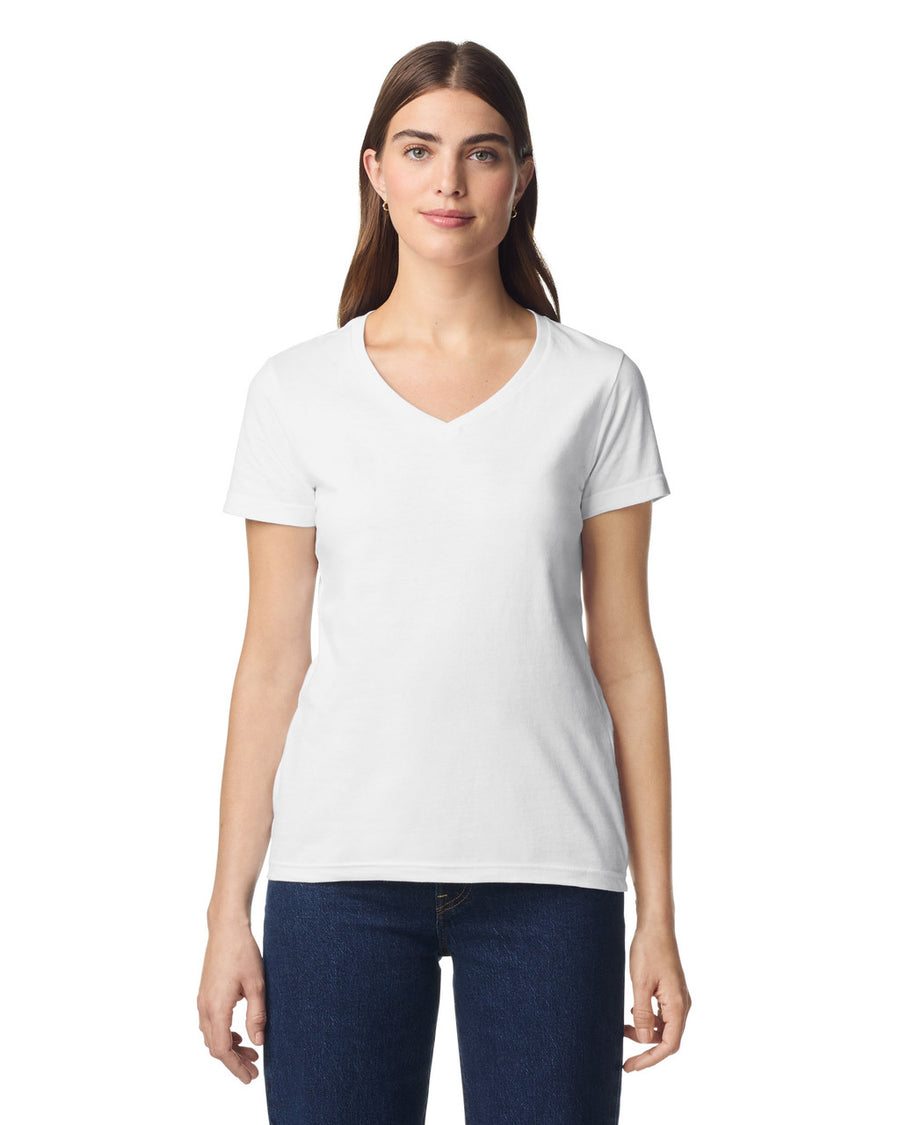 Gildan 64V00L Women's Softstyle V-Neck T-Shirt - White - model front