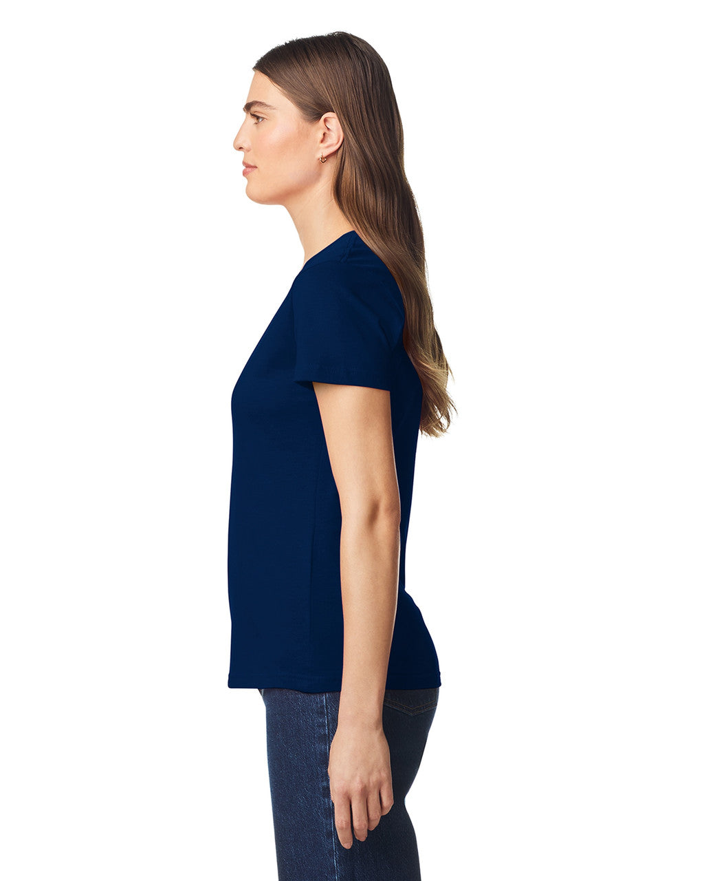 Gildan 64V00L Women's Softstyle V-Neck T-Shirt - Navy - model side