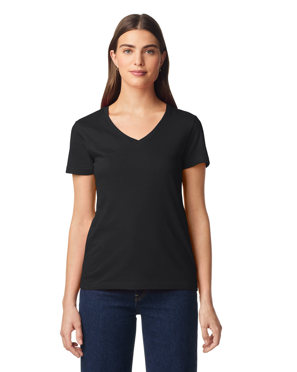 Gildan 64V00L Women's Softstyle V-Neck T-Shirt - Black - model front