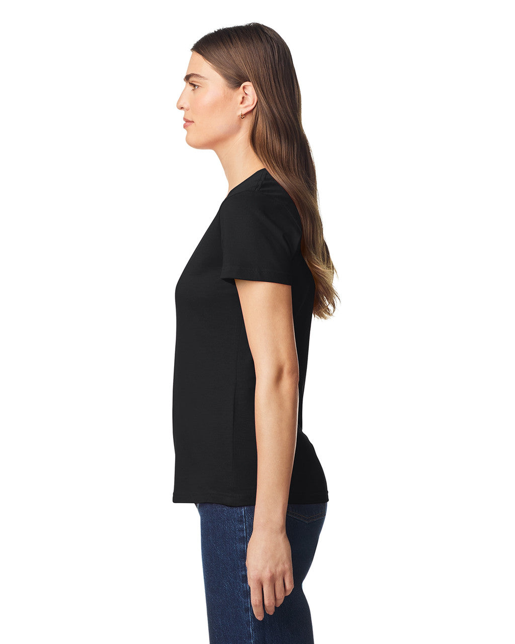 Gildan 64V00L Women's Softstyle V-Neck T-Shirt - Black - model side