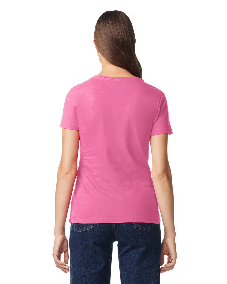 Gildan 64V00L Women's Softstyle V-Neck T-Shirt - Azalea - model back