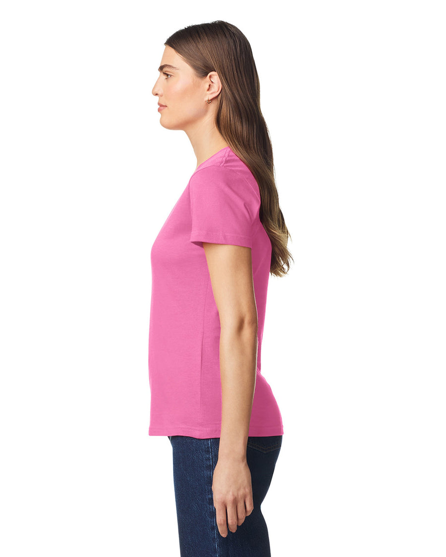 Gildan 64V00L Women's Softstyle V-Neck T-Shirt - Azalea - model side