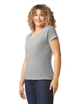 Gildan 64V00L Women's Softstyle V-Neck T-Shirt - Sport Grey - model side