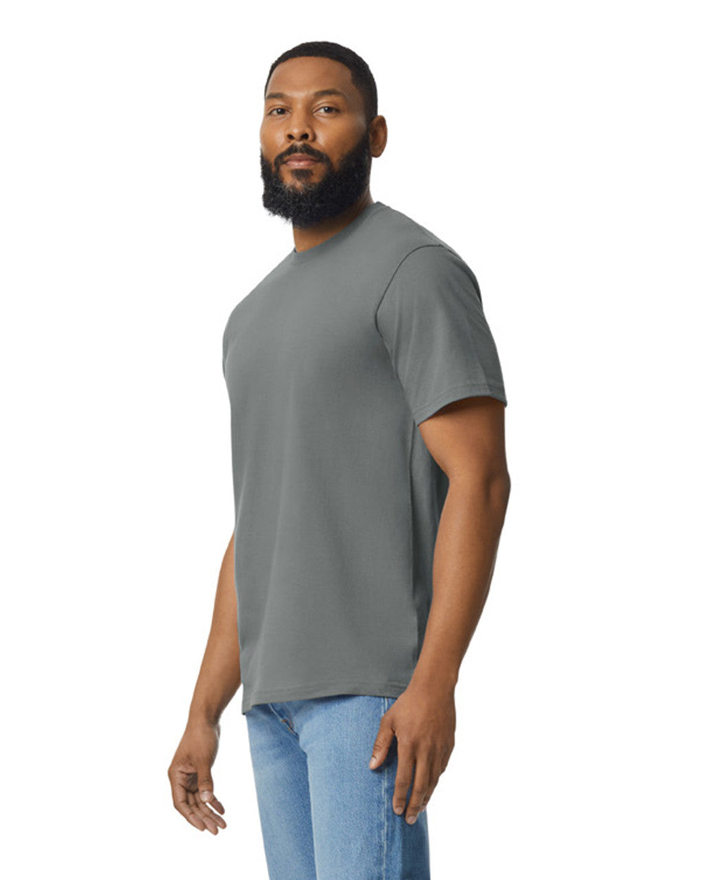Gildan 65000 Unisex Softstyle Midweight T-Shirt - Graphite Heather - model side