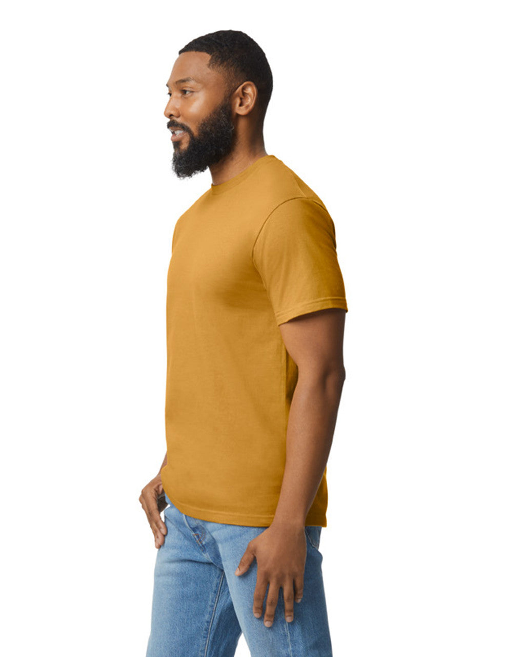 Gildan 65000 Unisex Softstyle Midweight T-Shirt - Mustard - model side