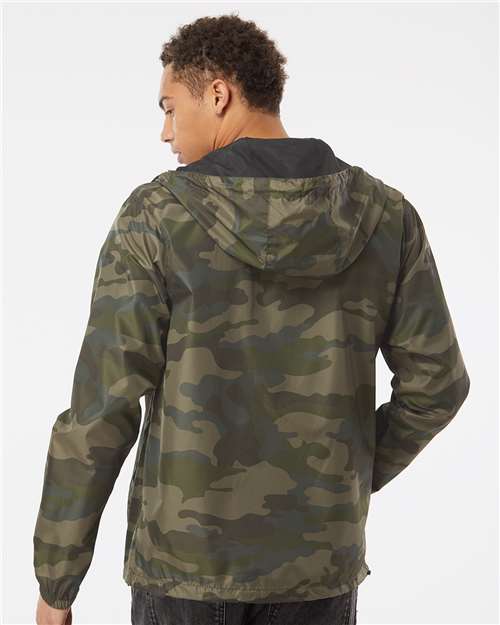 Independent Trading Co. EXP54LWZ Men's Lightweight Windbreaker Full-Zip Jacket - Forest Camo - model back