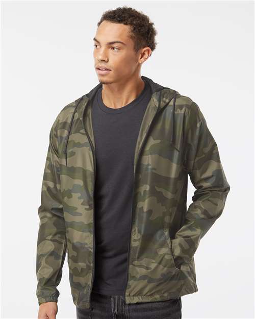 Independent Trading Co. EXP54LWZ Men's Lightweight Windbreaker Full-Zip Jacket - Forest Camo - model front