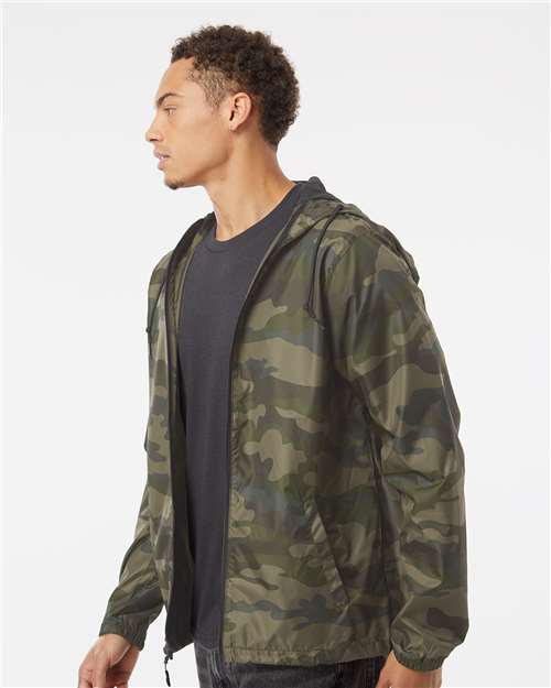 Independent Trading Co. EXP54LWZ Men's Lightweight Windbreaker Full-Zip Jacket - Forest Camo - model side