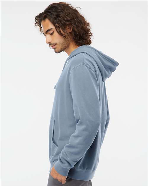 Independent Trading Co. PRM4500 Unisex Midweight Pigment-Dyed Hooded Sweatshirt - Pigment Slate Blue - model side