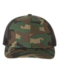Richardson 112P Printed Trucker Cap - Army Camo/ Black - front