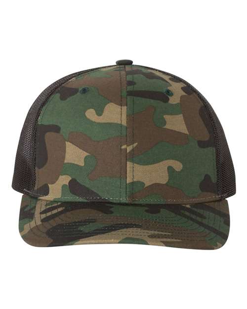 Richardson 112P Printed Trucker Cap - Army Camo/ Black - front