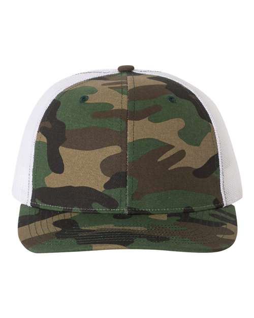 Richardson 112P Printed Trucker Cap - Army Camo/ White - front