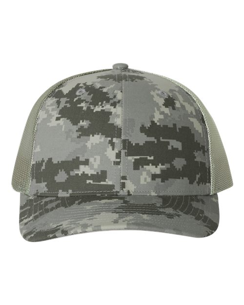 Richardson 112P Printed Trucker Cap - Military Digital Camo/ Light Green - front