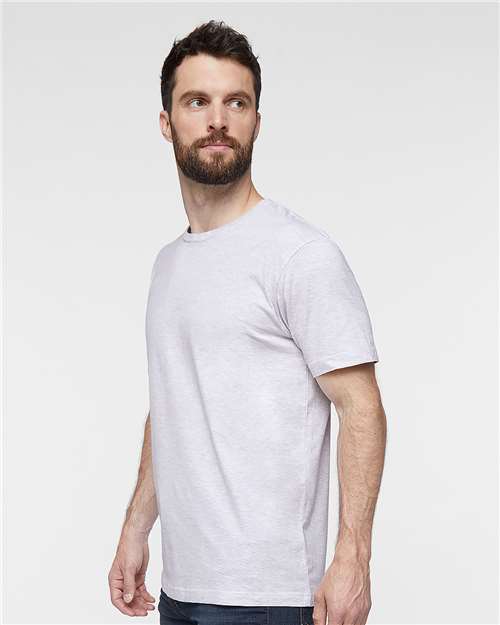 LAT 6901 Unisex Fine Jersey Tee - Ash - model side
