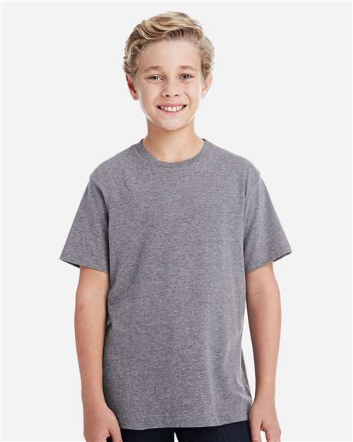 LAT 6101 Youth Fine Jersey Tee - Granite Heather - model front