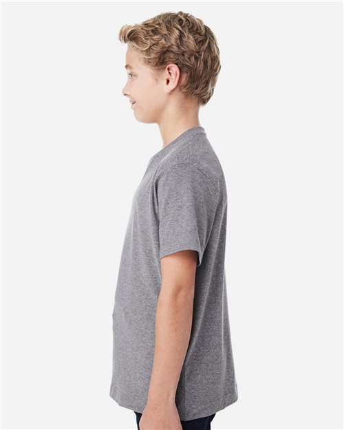 LAT 6101 Youth Fine Jersey Tee - Granite Heather - model side