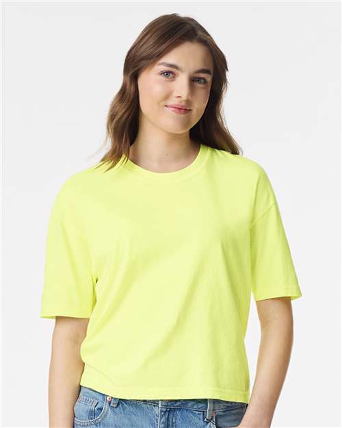 Comfort Colors 3023CL Women's Garment-Dyed Heavyweight Boxy T-Shirt - Neon Lemon - model front