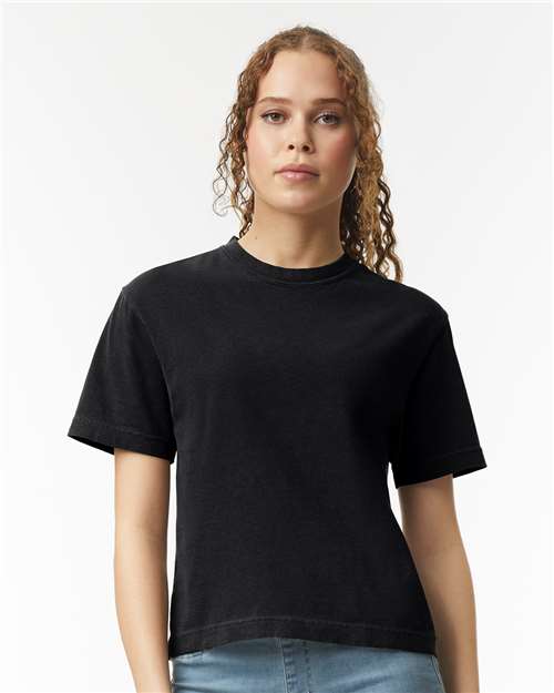 Comfort Colors 3023CL Women's Garment-Dyed Heavyweight Boxy T-Shirt - Black - model front