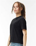 Comfort Colors 3023CL Women's Garment-Dyed Heavyweight Boxy T-Shirt - Black - model side