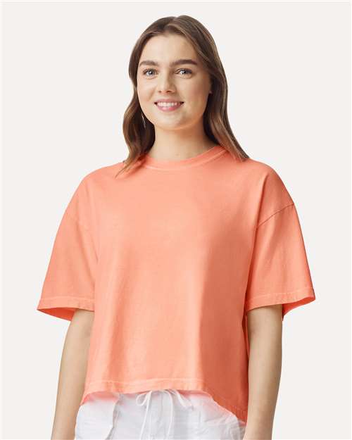 Comfort Colors 3023CL Women's Garment-Dyed Heavyweight Boxy T-Shirt - Neon Cantaloupe - model front
