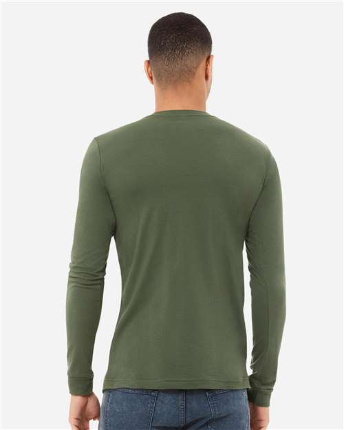 Bella+Canvas 3501 Unisex Jersey Long Sleeve Tee - Military Green - model back