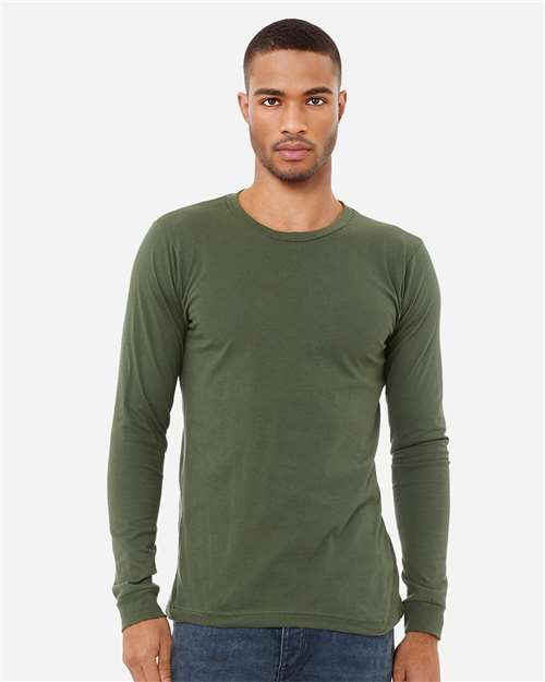 Bella+Canvas 3501 Unisex Jersey Long Sleeve Tee - Military Green - model front