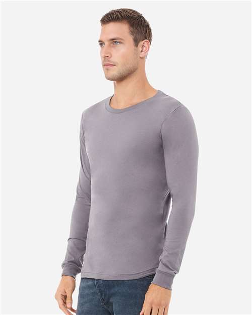 Bella+Canvas 3501 Unisex Jersey Long Sleeve Tee - Storm - model side