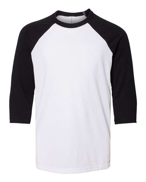 BELLA + CANVAS 3200Y Youth Three-Quarter Sleeve Baseball Tee - White/ Black - front
