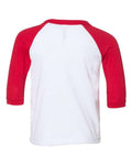 BELLA + CANVAS 3200T Toddler Three-Quarter Sleeve Baseball Tee - White/ Red - back