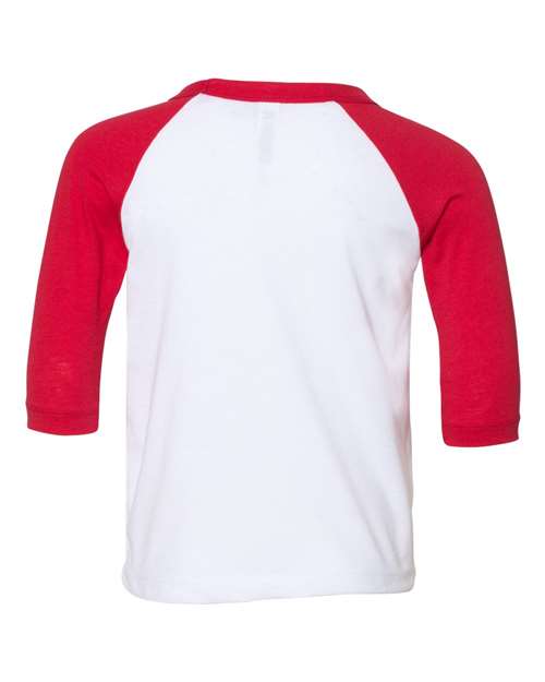 BELLA + CANVAS 3200T Toddler Three-Quarter Sleeve Baseball Tee - White/ Red - back
