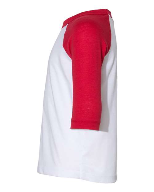 BELLA + CANVAS 3200T Toddler Three-Quarter Sleeve Baseball Tee - White/ Red - side