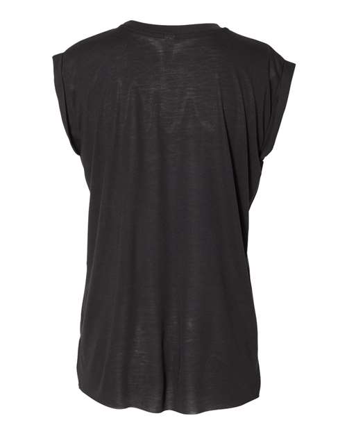 BELLA + CANVAS 8804 Women’s Flowy Rolled Cuffs Muscle Tee - Black - back