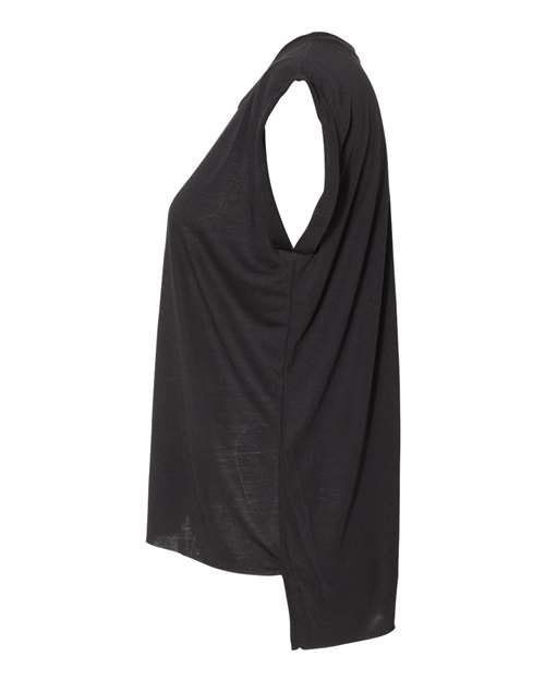 BELLA + CANVAS 8804 Women’s Flowy Rolled Cuffs Muscle Tee - Black - side