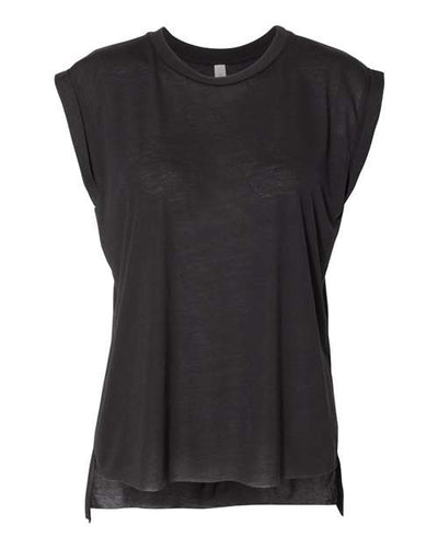 BELLA + CANVAS 8804 Women’s Flowy Rolled Cuffs Muscle Tee - Black - front